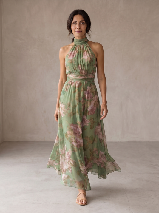 Hedda™ | Elegant blommig maxiklänning med halterneck